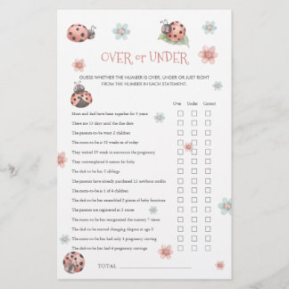 Watercolor Ladybug Baby Shower Over or Under Game