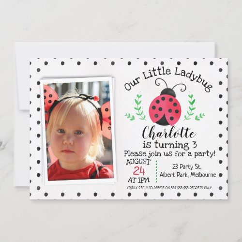 Watercolor Ladybug Birthday invitation