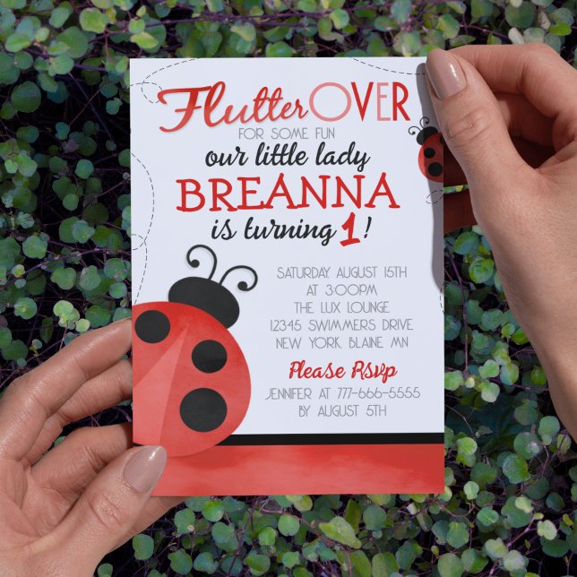 Watercolor Ladybug Birthday Invitation (Sweet Ladybug No Photo Double Sided Birthday Invitation. Available Printed or Digital Download)