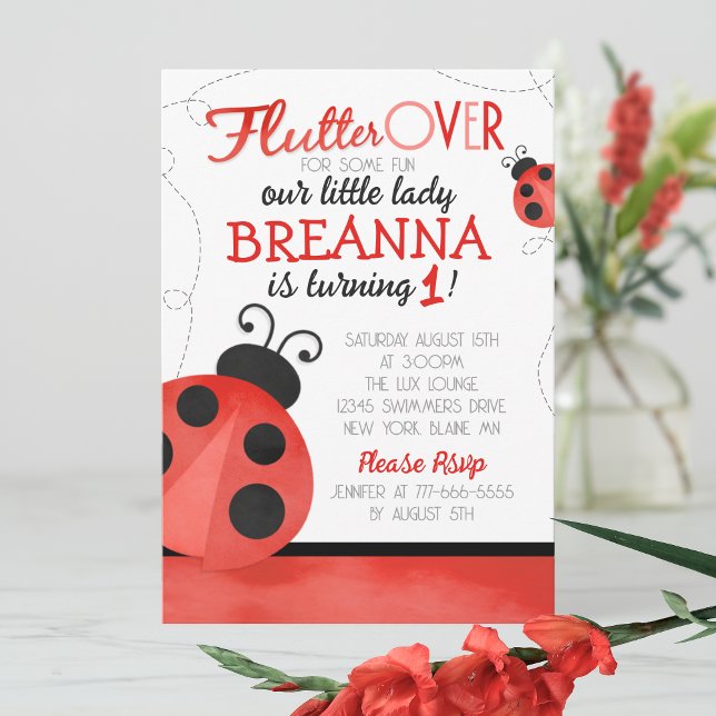 Watercolor Ladybug Birthday Invitation (Sweet Ladybug No Photo Birthday Invitation. Available Printed or Digital Download)