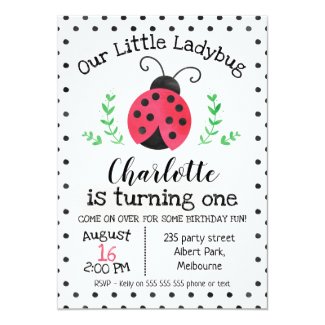 Watercolor Ladybug Birthday Invitation