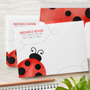 Watercolor Ladybug Birthday Invite Envelopes