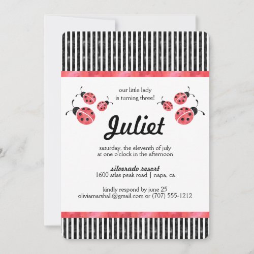 Watercolor Ladybug Birthday Party Invitations