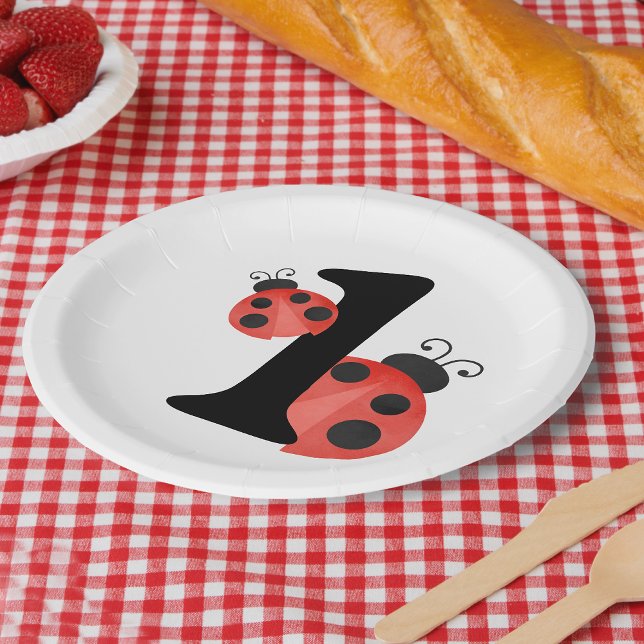 Watercolor Ladybug Birthday Party White Paper Plates (watercolor Ladybug Birthday plates)
