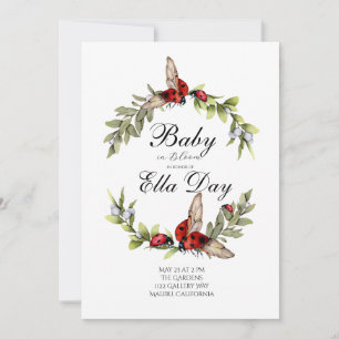 Watercolor Ladybug, Botanical Baby in Bloom Garden Invitation
