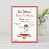 Watercolor Ladybug Cake Birthday Invitation (Standing Front)