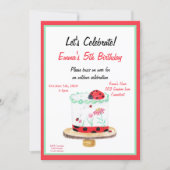 Watercolor Ladybug Cake Birthday Invitation (Front)