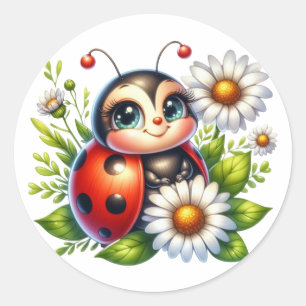 Watercolor Ladybug Classic Round Sticker