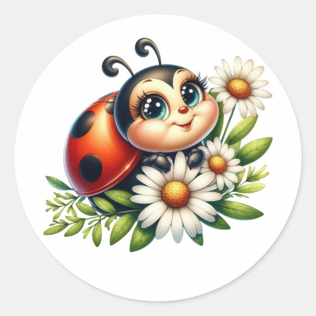 Watercolor Ladybug  Classic Round Sticker (Front)