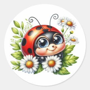 Watercolor Ladybug Classic Round Sticker