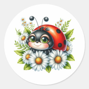 Watercolor Ladybug Classic Round Sticker