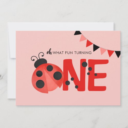 Watercolor Ladybug Double Sided 1st Birthday Invitation