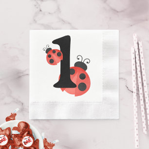 Watercolor Ladybug First Birthday Party Napkins