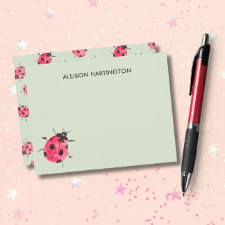 Watercolor Ladybug Garden Cute Sage Thank You Card