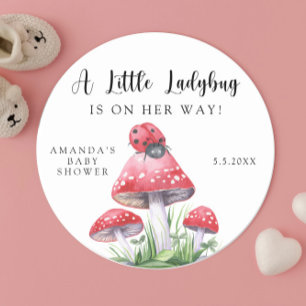 Watercolor ladybug is on her way! baby shower classic round sticker