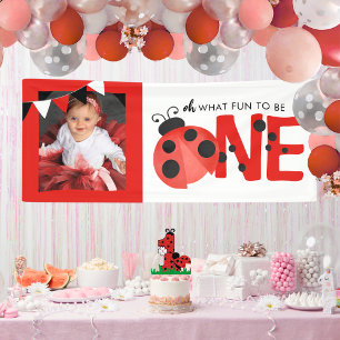 Watercolor Ladybug Oh What Fun ONE Photo Party Banner
