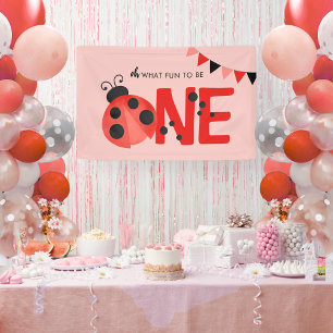 Watercolor Ladybug Oh What Fun To Be One Party Banner