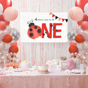 Watercolor Ladybug Oh What Fun To Be One Party Banner