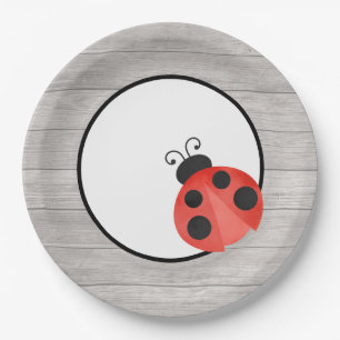 Watercolor Ladybug on Wood Party Paper Plates