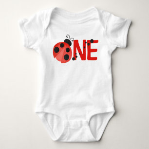 Watercolor Ladybug ONE 1st Birthday White Baby Bodysuit