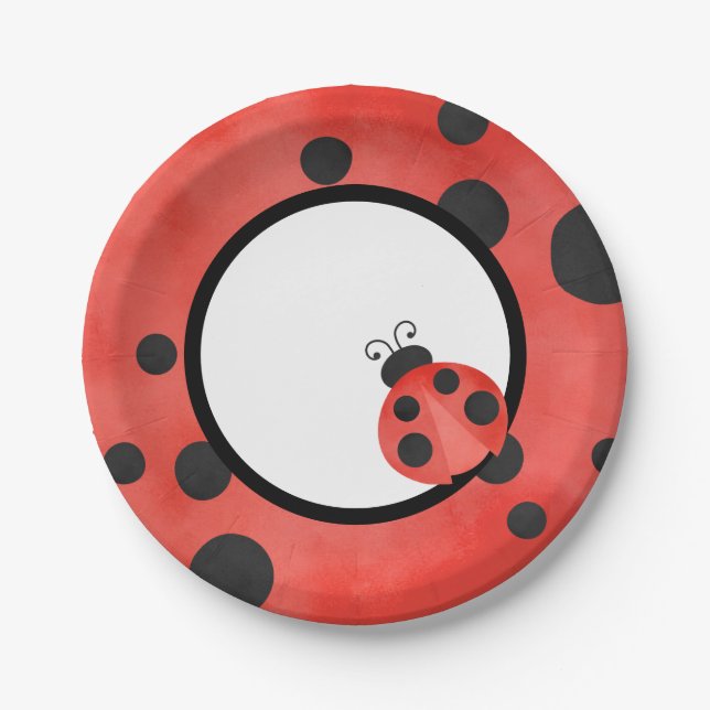 Watercolor Ladybug Party Paper Plates (Front)