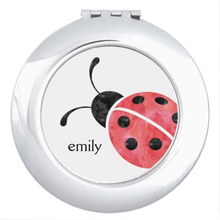 Watercolor Ladybug Personalized Compact Mirror