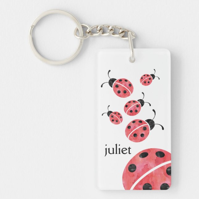 Watercolor Ladybug Personalized Keychain (Front)