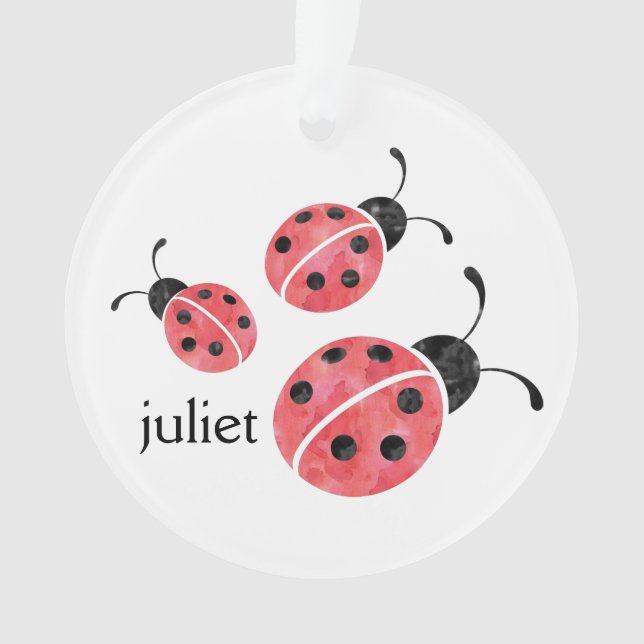 Watercolor Ladybug Personalized Ornament (Front)