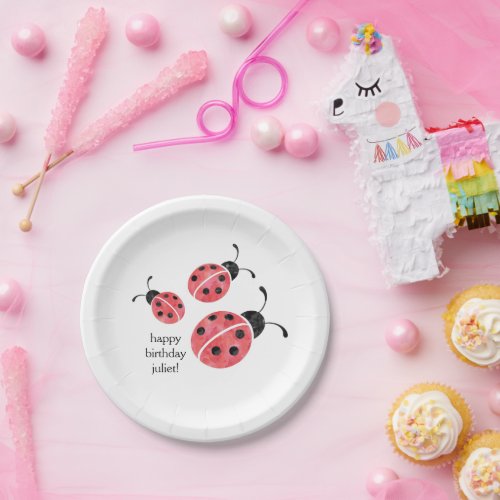 Watercolor Ladybug Personalized Paper Plates
