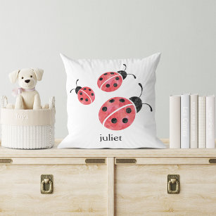 Watercolor Ladybug Personalized Throw Pillow
