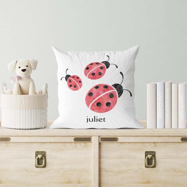 Watercolor Ladybug Personalized Throw Pillow (Creator Uploaded)