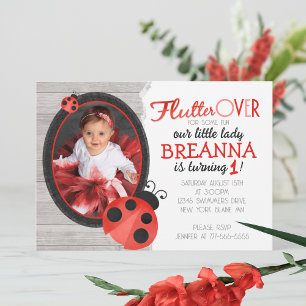 Watercolor Ladybug Photo Birthday Invitation