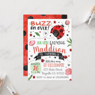 Watercolor Ladybug Spring Birthday Invitation