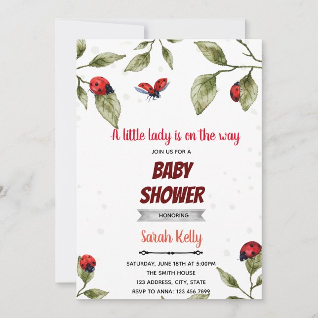 Watercolor ladybug theme invitation (Front)