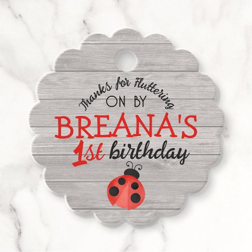 Watercolor Ladybug Wood Birthday Favor Gift Tags