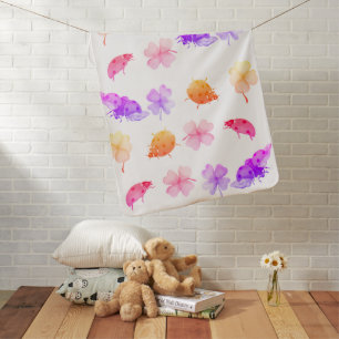 Watercolor ladybugs and four-leaf clovers baby blanket