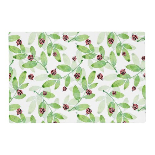 Watercolor Ladybugs and Leaves Pattern   Placemat