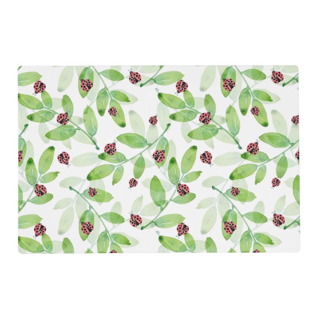Watercolor Ladybugs and Leaves Pattern   Placemat (Front)