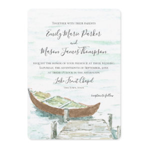Watercolor Lake Canoe Wedding Invitation