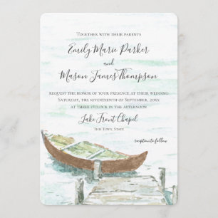 Watercolor Lake Canoe Wedding Invitation