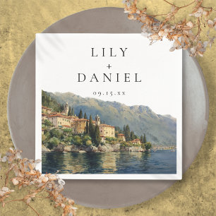 Watercolor Lake Como Italian Destination Wedding Napkins