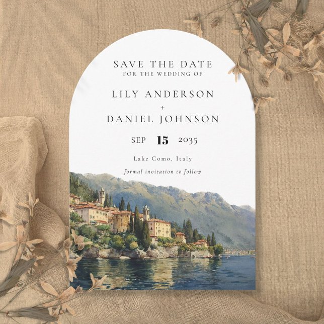Watercolor Lake Como Italian Wedding Arch Save The Date (Watercolor Lake Como Italian Wedding Arch Save The Date)