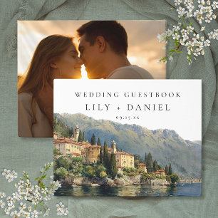 Watercolor Lake Como Italy Wedding Photo Guest Book