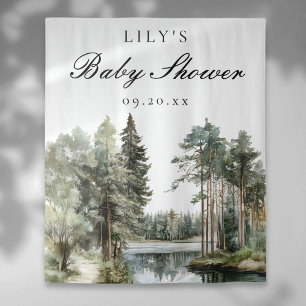 Watercolor Lake Forest Baby Shower Photo Backdrop