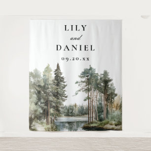 Watercolor Lake Forest Wedding Photo Backdrop