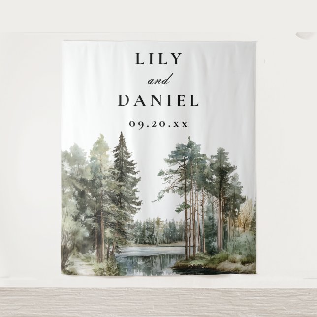 Watercolor Lake Forest Wedding Photo Backdrop (Front)