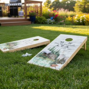 Watercolor Lake House Family Monogram Game