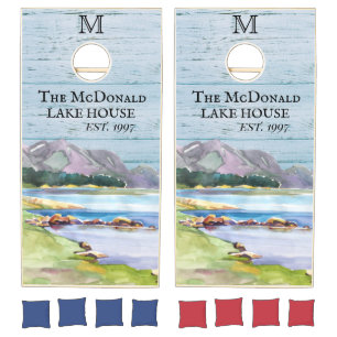 Watercolor Lake House Family Monogram Game