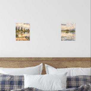 Watercolor Lake Nature Scene Home Office Art Print Wall Art Sets