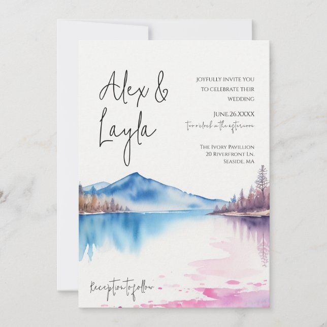 Watercolor Lake Peaceful Minimalist Invitation (Front)